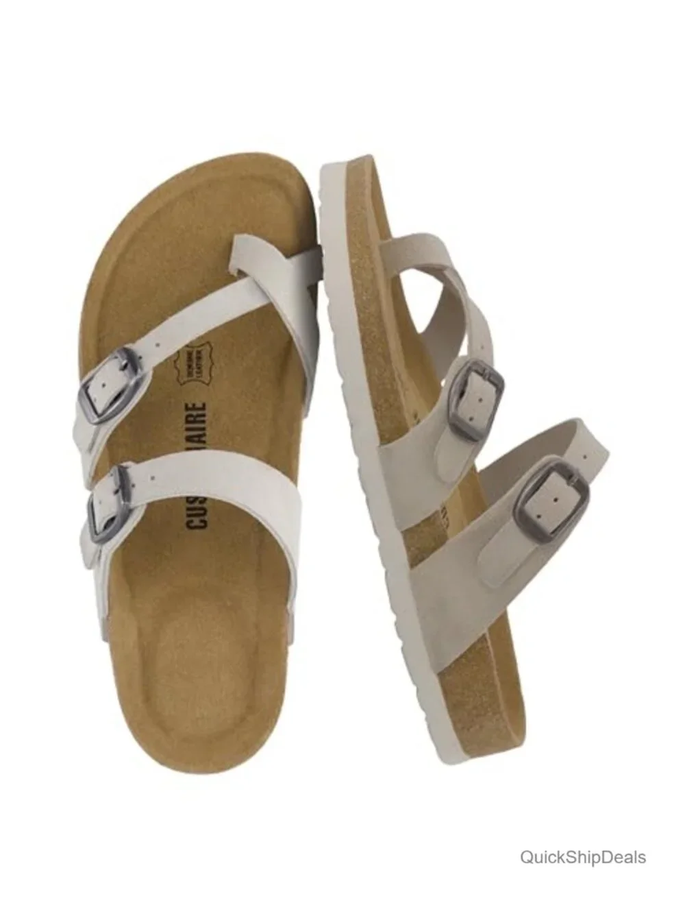 100% Genuine Leather Suede Sandals, Cork Footbed Slides with Adjustable Buckles